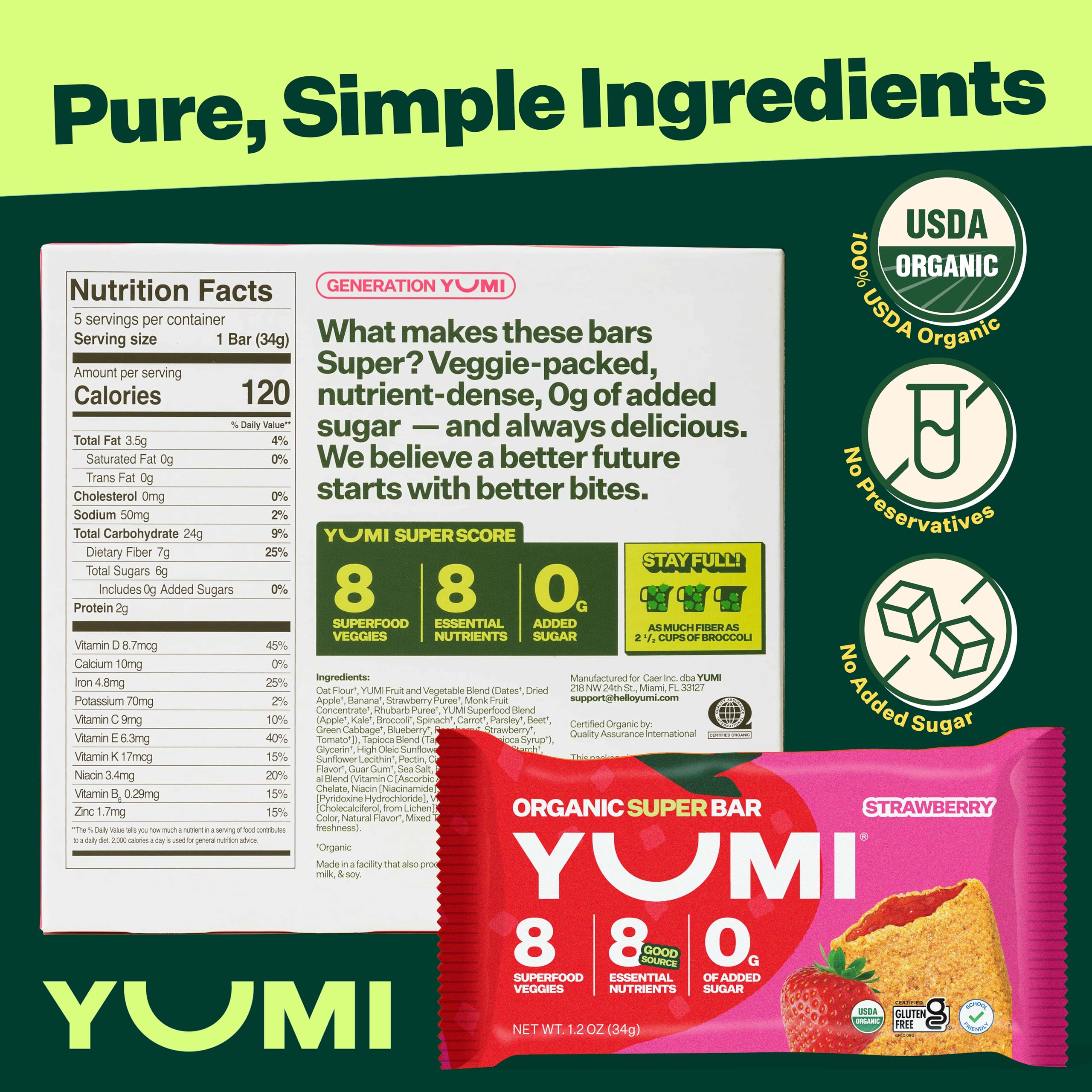 YUMI Organic Breakfast Superbar strawberry jam-filled bar for real fruit flavor