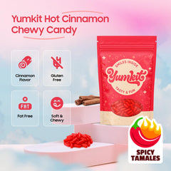 Yumkit Hot Tamales Fierce Cinnamon Candy close-up showing chewy texture and heat.
