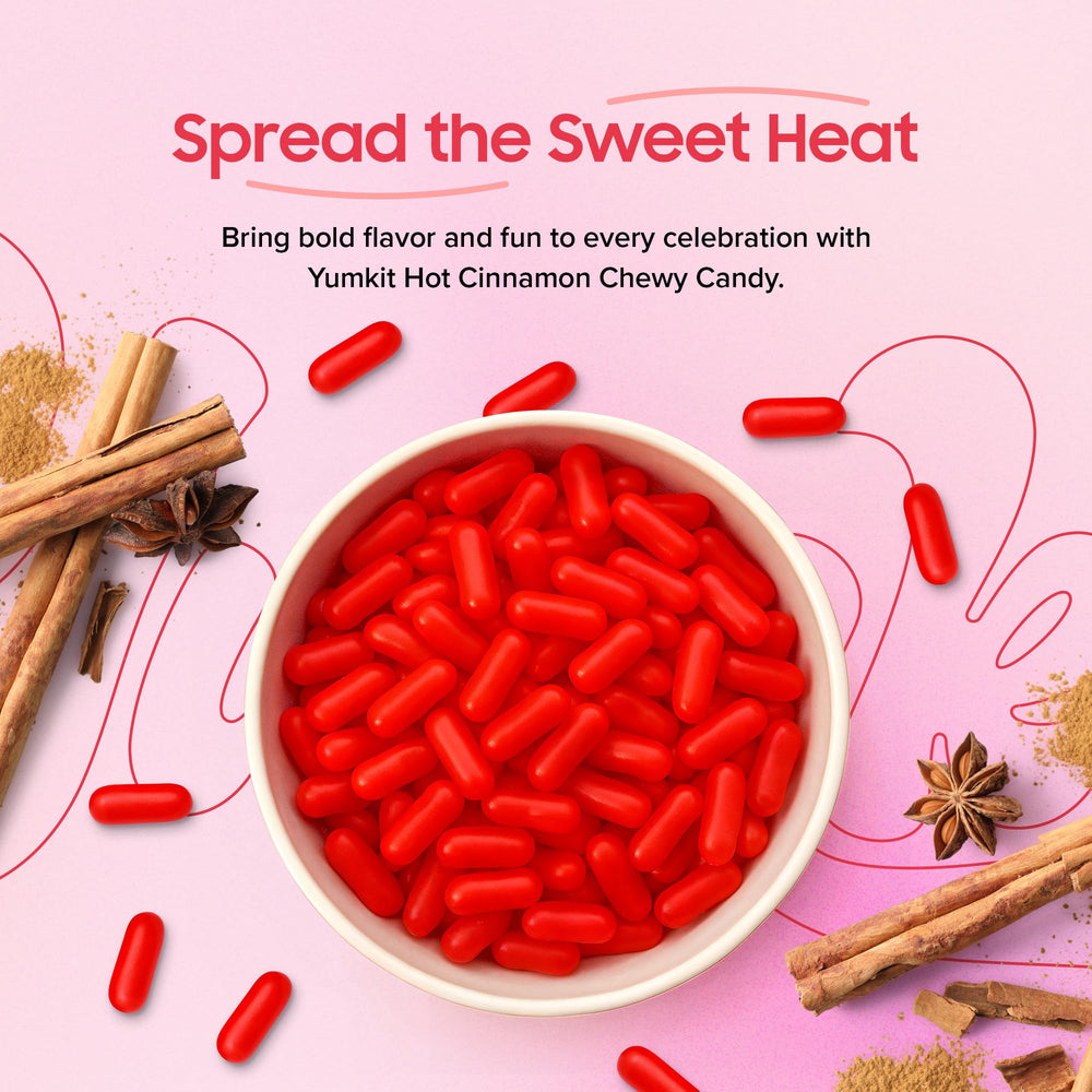 Yumkit Hot Tamales Fierce Cinnamon Candy party-favor vibe with shareable spicy-sweet treats.