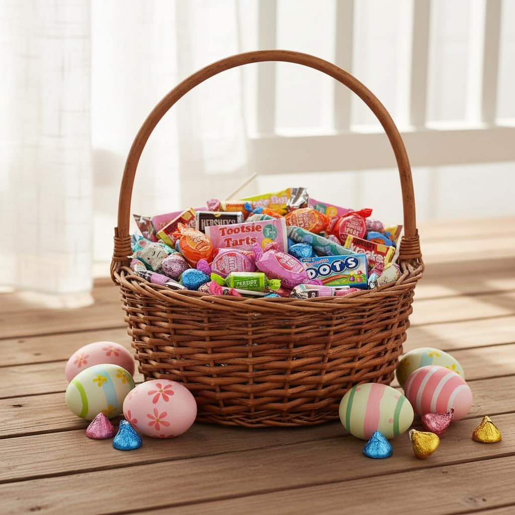 Yummy Chew Bulk Candy Basket Display ready for parties and seasonal tables.