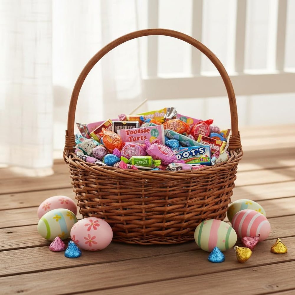 Yummy Chew Bulk Candy Basket Display ready for parties and seasonal tables.