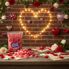 Yummy Chew Jelly Hearts on gift bags illustrate ready-to-gift presentation.