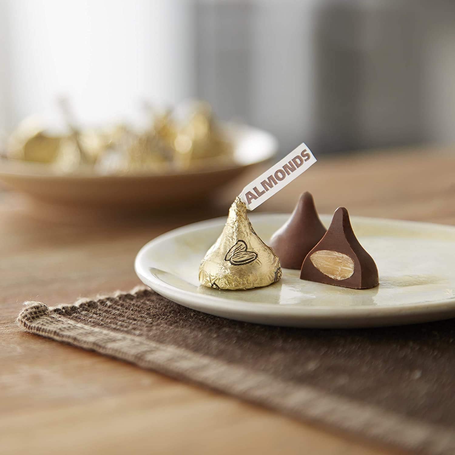 Yummy Chew Kisses with Almonds individually foil-wrapped for freshness.