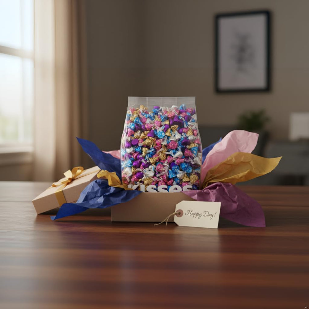 Yummy Chew Kisses party favors display for celebrations and gift bags