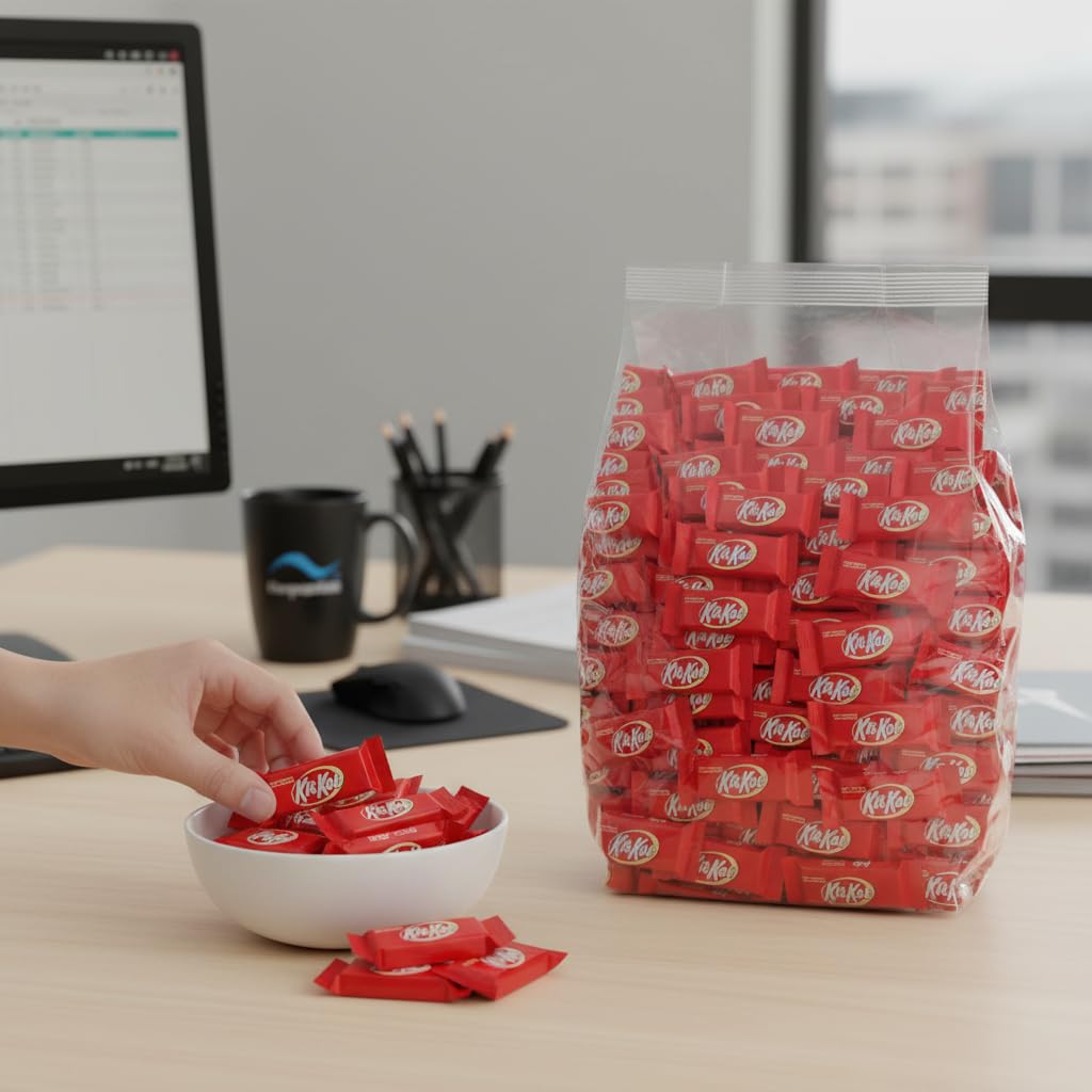 Yummy Chew KitKat classic milk chocolate wafers deliver crisp crunch.