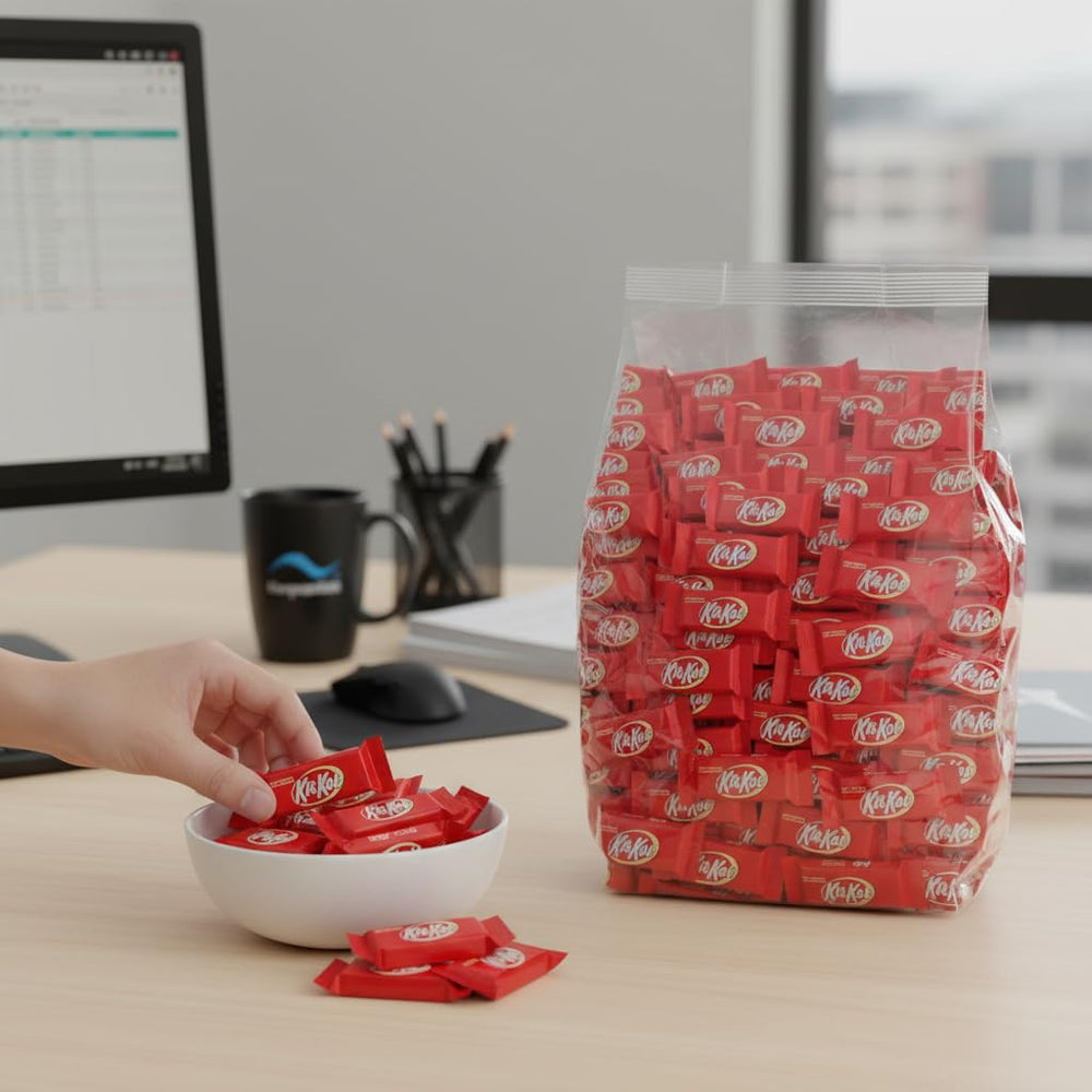 Yummy Chew KitKat classic milk chocolate wafers deliver crisp crunch.
