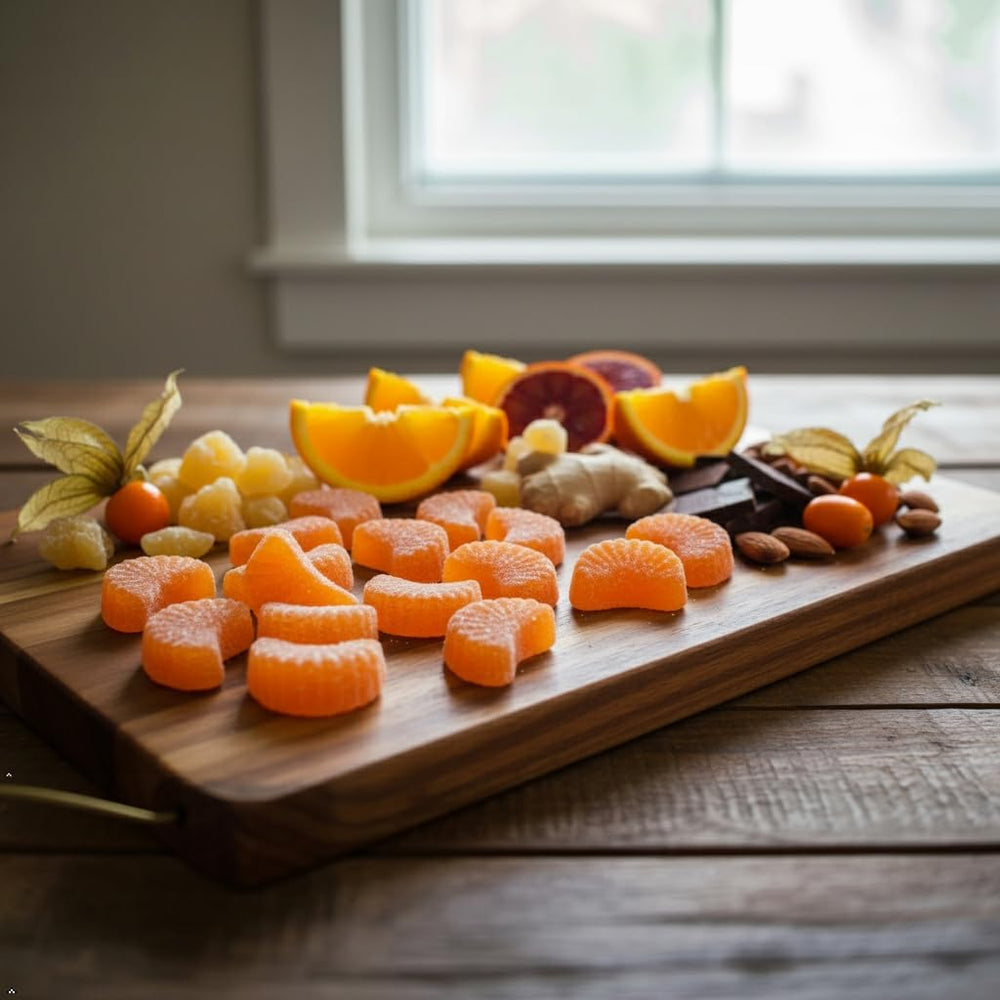 Yummy Chew orange slices candy decorating ideas for holiday desserts and gift bags.