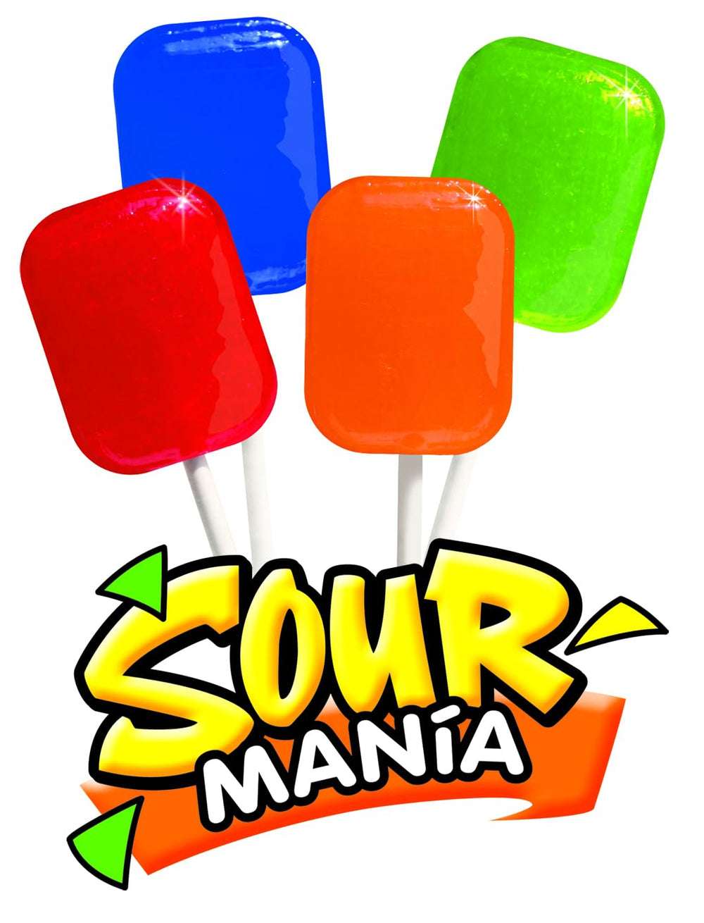 Yummy Lix Sour Mania blue raspberry orange lollipops colorful duo for events