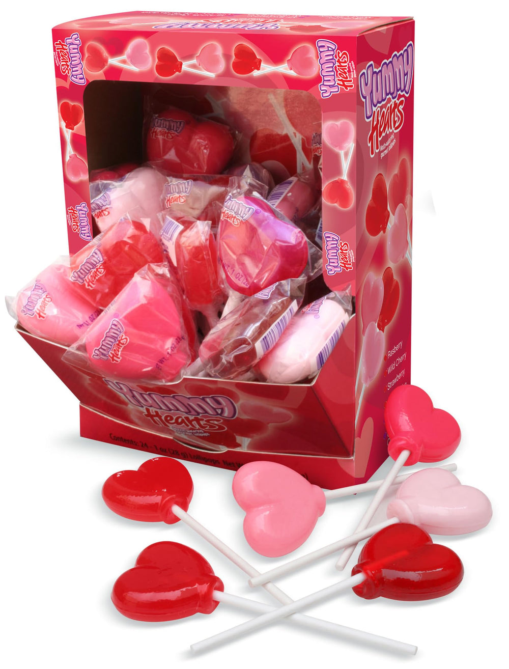 Yummy-Lix Valentine Heart Pops pack shows six vivid flavors for gifting