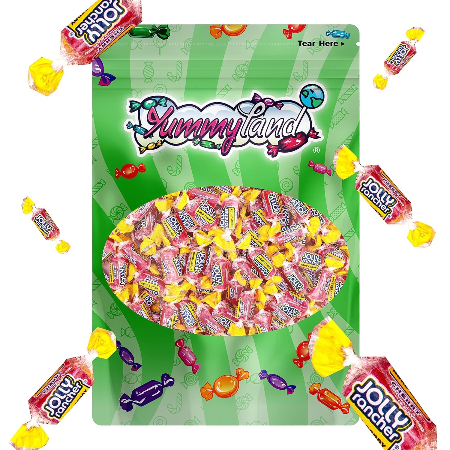 YUMMYLAND Cherry hard candy in resealable pouch supports convenient storage.