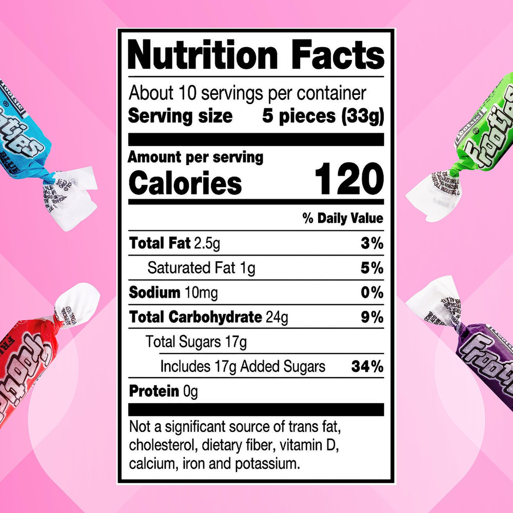 YUMMYLAND FROOTIES assorted flavors display of 10 fruity taffies for parties.