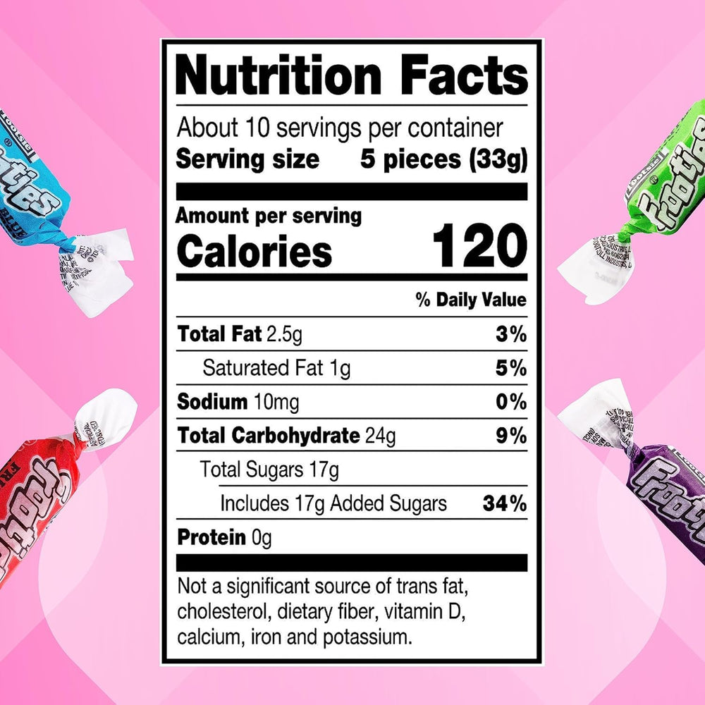Close-up of FROOTIES assorted fruity candies in bright colors