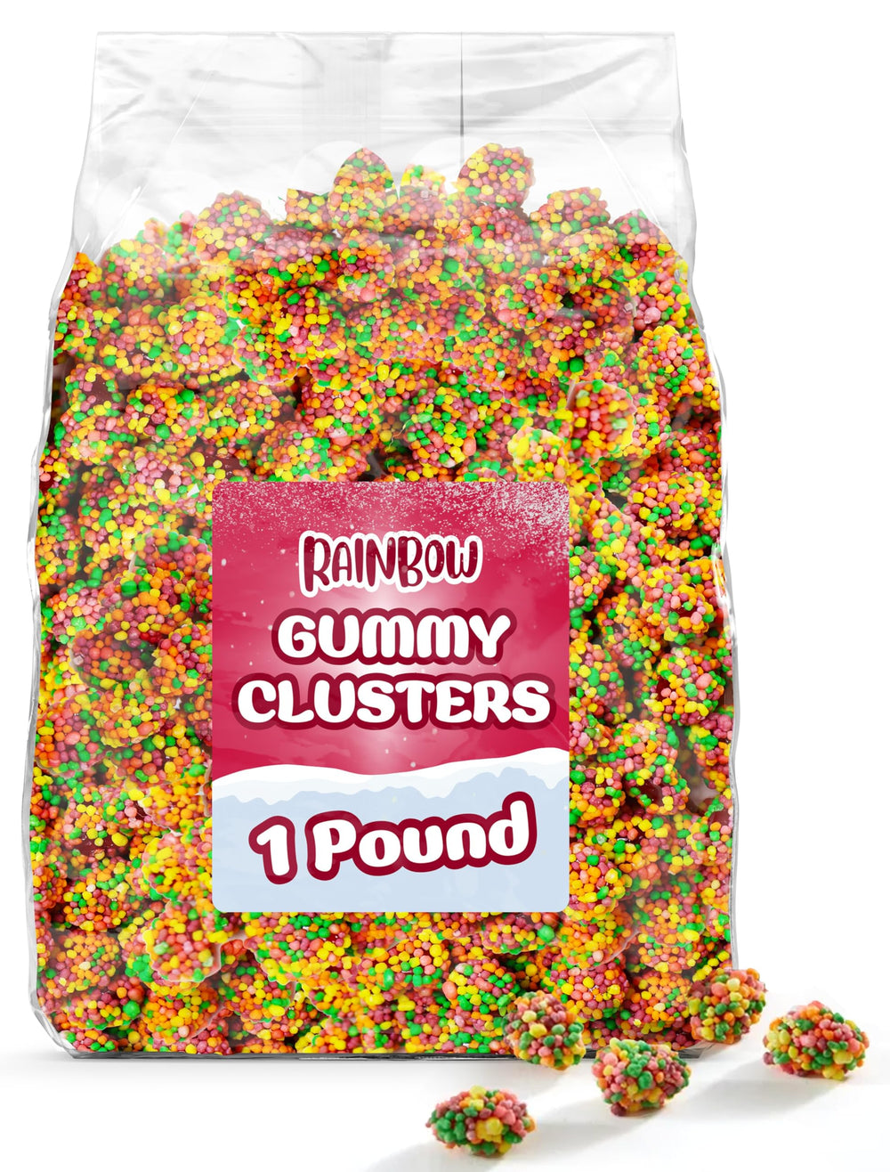YUMTOV Rainbow Gummy Clusters in bag, ideal for parties and sharing
