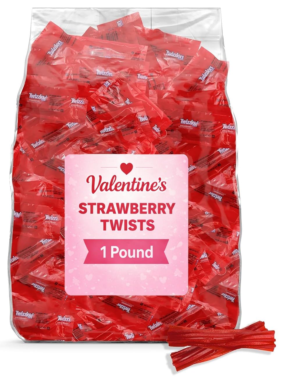 YUMTOV Strawberry Twist Licorice in a 1 lb bag ready for sharing at parties.