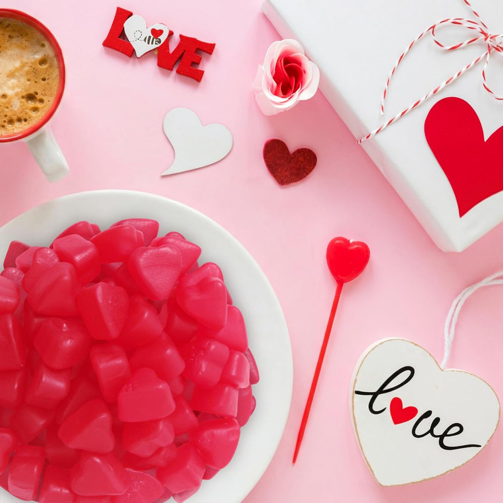 Yumzo candy gift basket with cherry heart gummies.