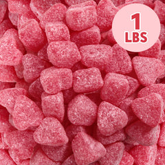 Yumzo cherry-flavored jelly hearts close-up showing soft texture.
