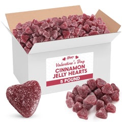 Yumzo Cinnamon Jelly Hearts bulk pack on display for Valentine sharing