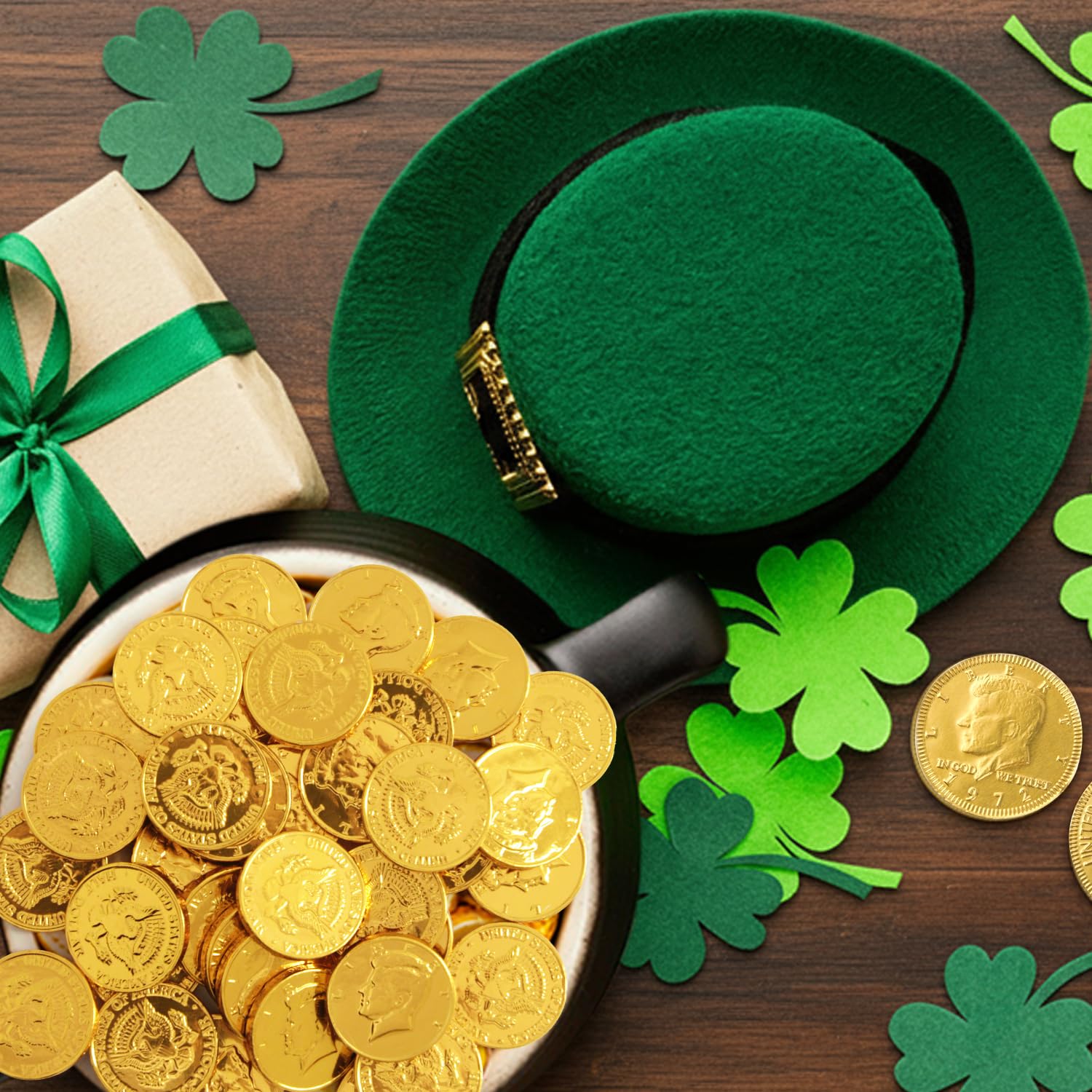 Yumzo gold coins in gift bags for party favors.
