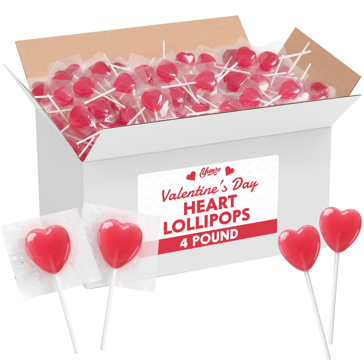 Yumzo heart lollipops bulk pack ideal for classroom sharing