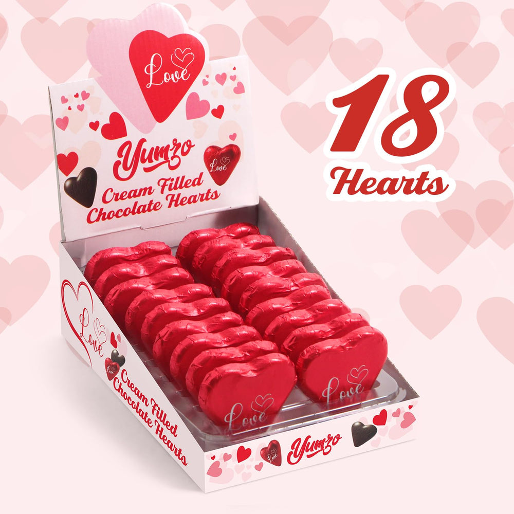 Yumzo individually wrapped chocolate hearts in red foil for freshness.