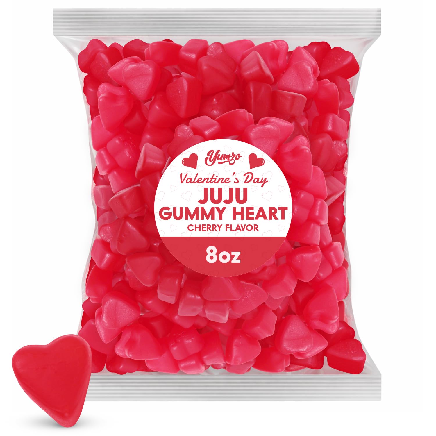 Yumzo JuJu Hearts Cherry gummies in a pack, ideal for classroom sharing.