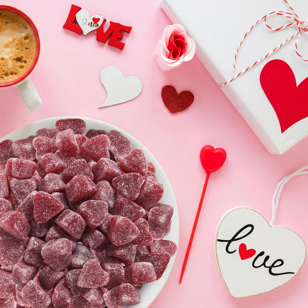 Yumzo party favors featuring cinnamon gummy hearts for guests