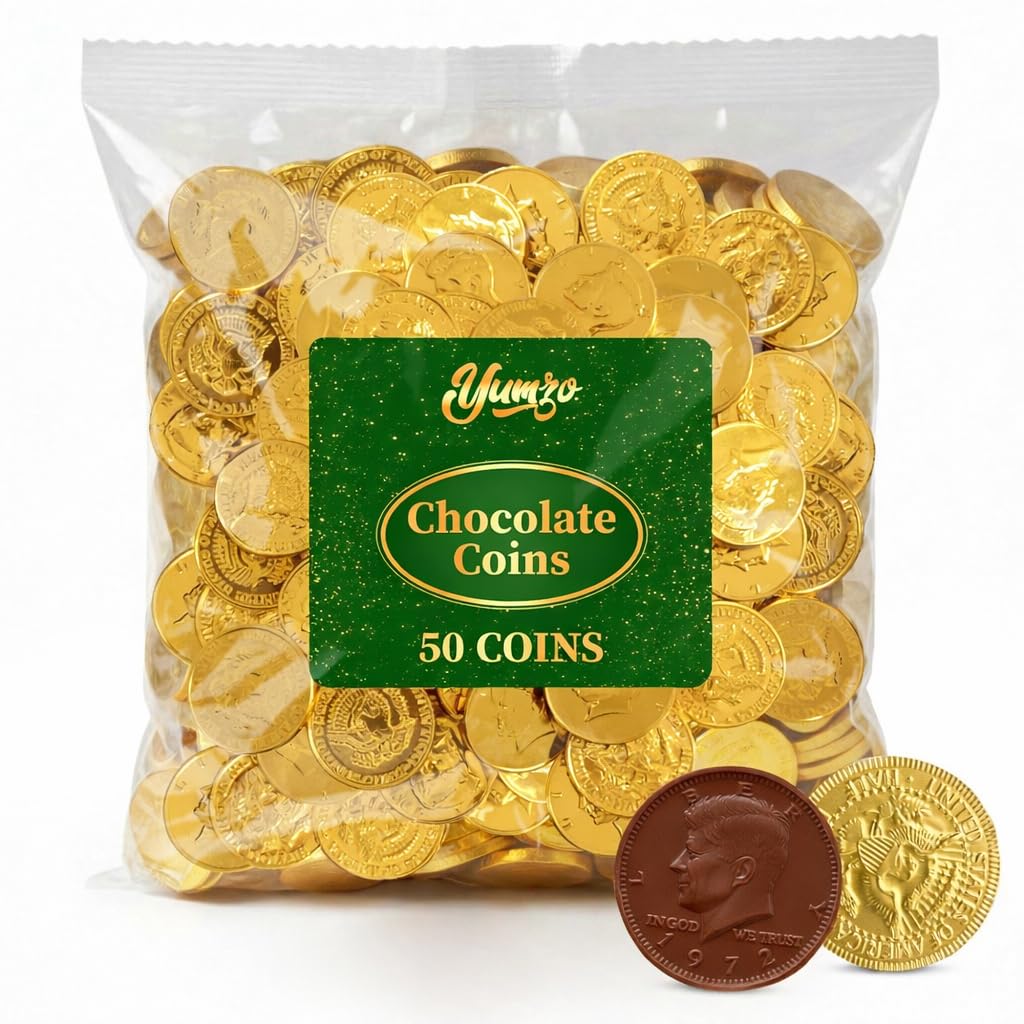 Yumzo St Patrick's Day gold chocolate coins in a 50-pack for festive decor.