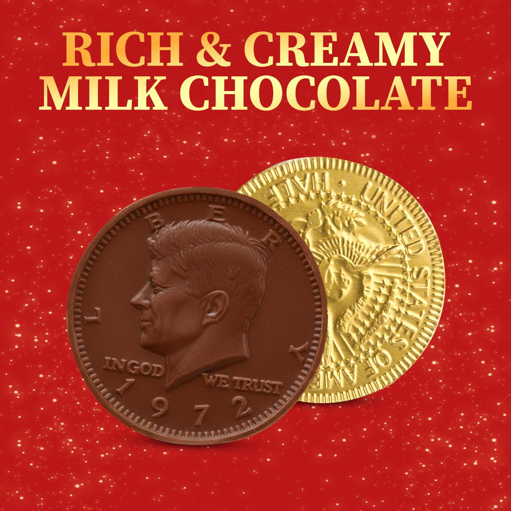 Shiny gold foil wraps on Yumzo coins for festive decorations