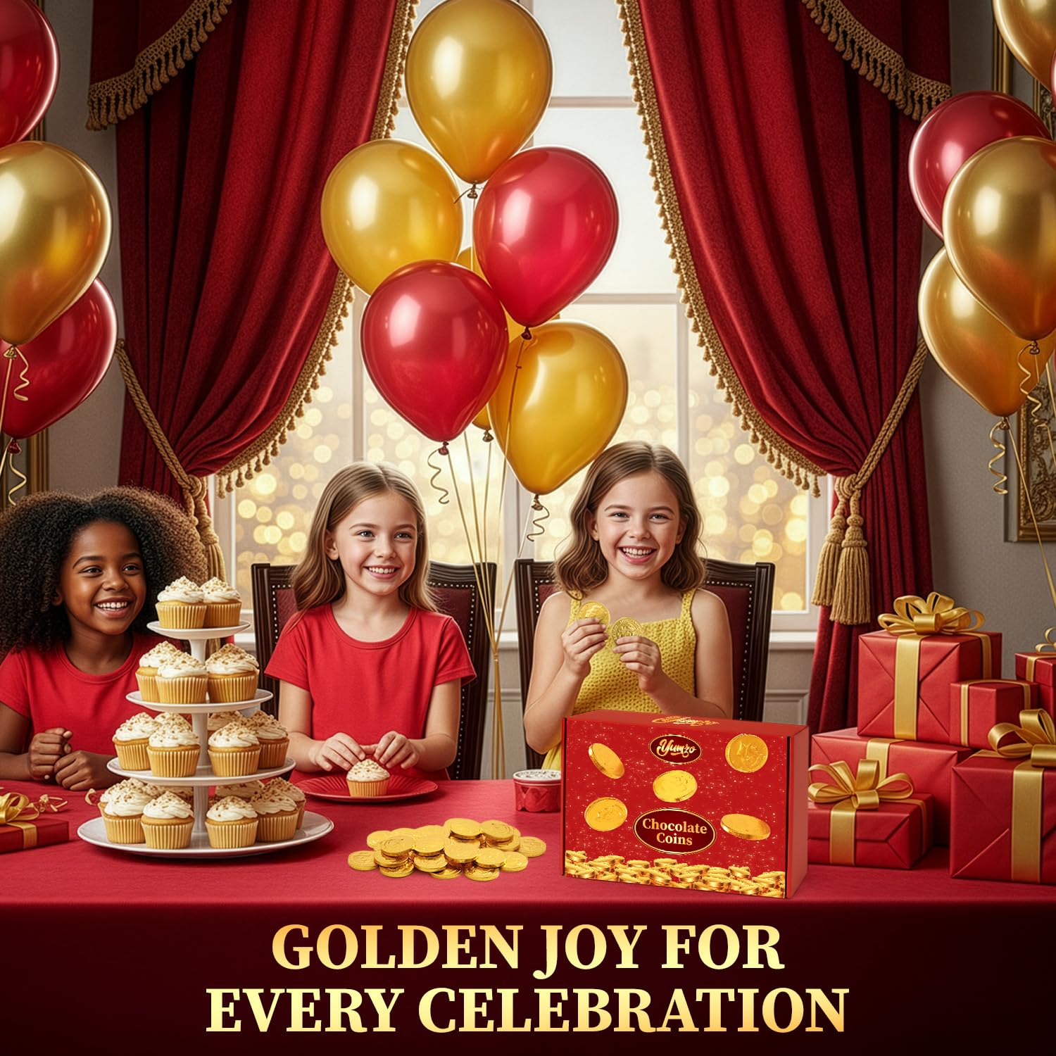 Premium Yumzo coins wrapped in gold foil for celebrations
