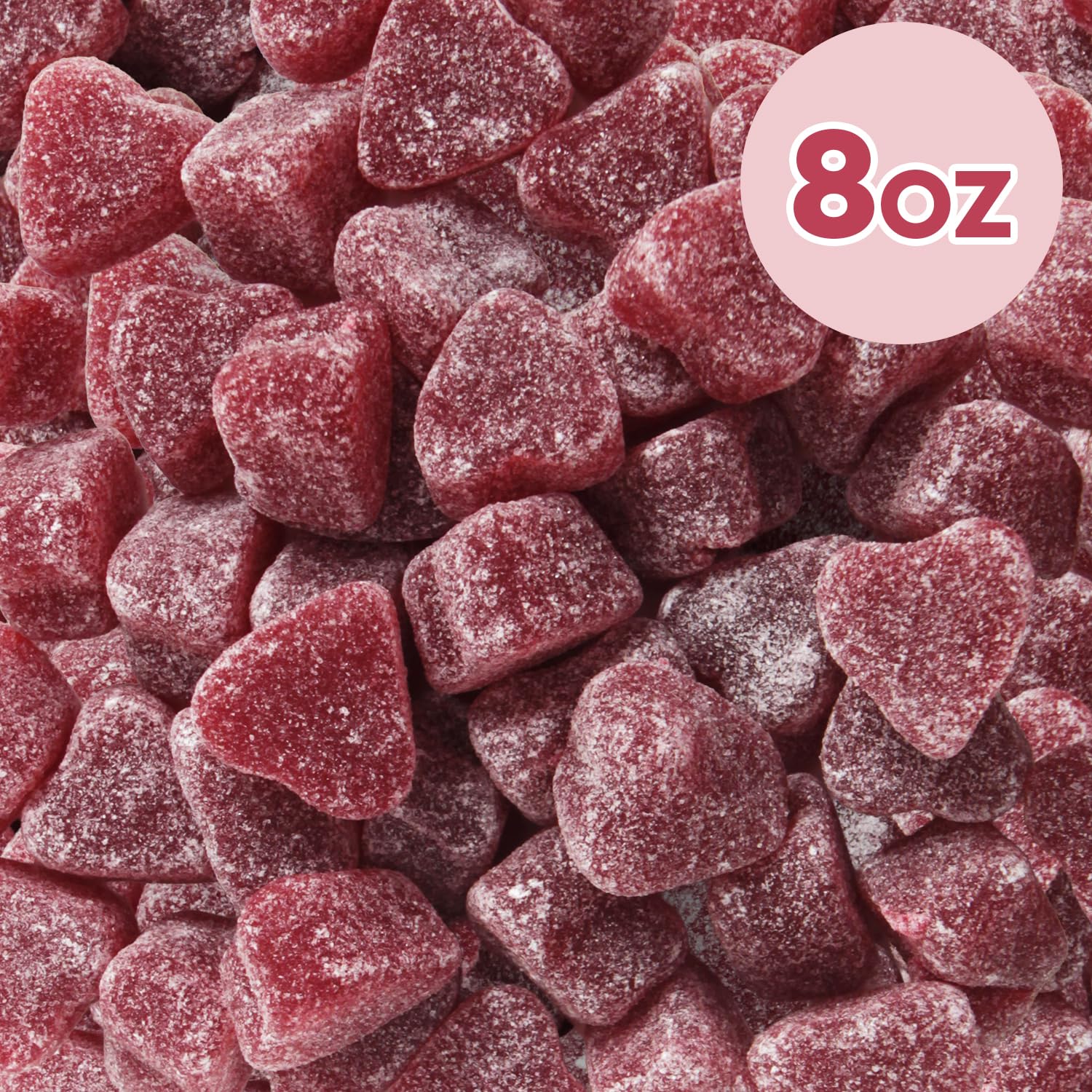 Valentine candy bowl display with Yumzo gummies in red hearts