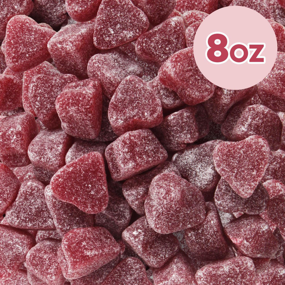 Valentine candy bowl display with Yumzo gummies in red hearts
