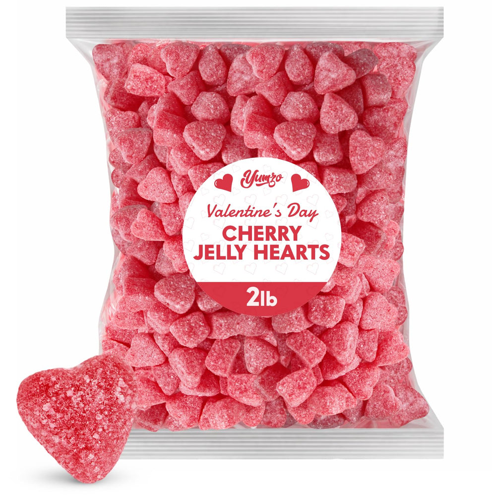 Yumzo Valentine cherry jelly hearts 2lb pack ready for gift bags and party bowls.