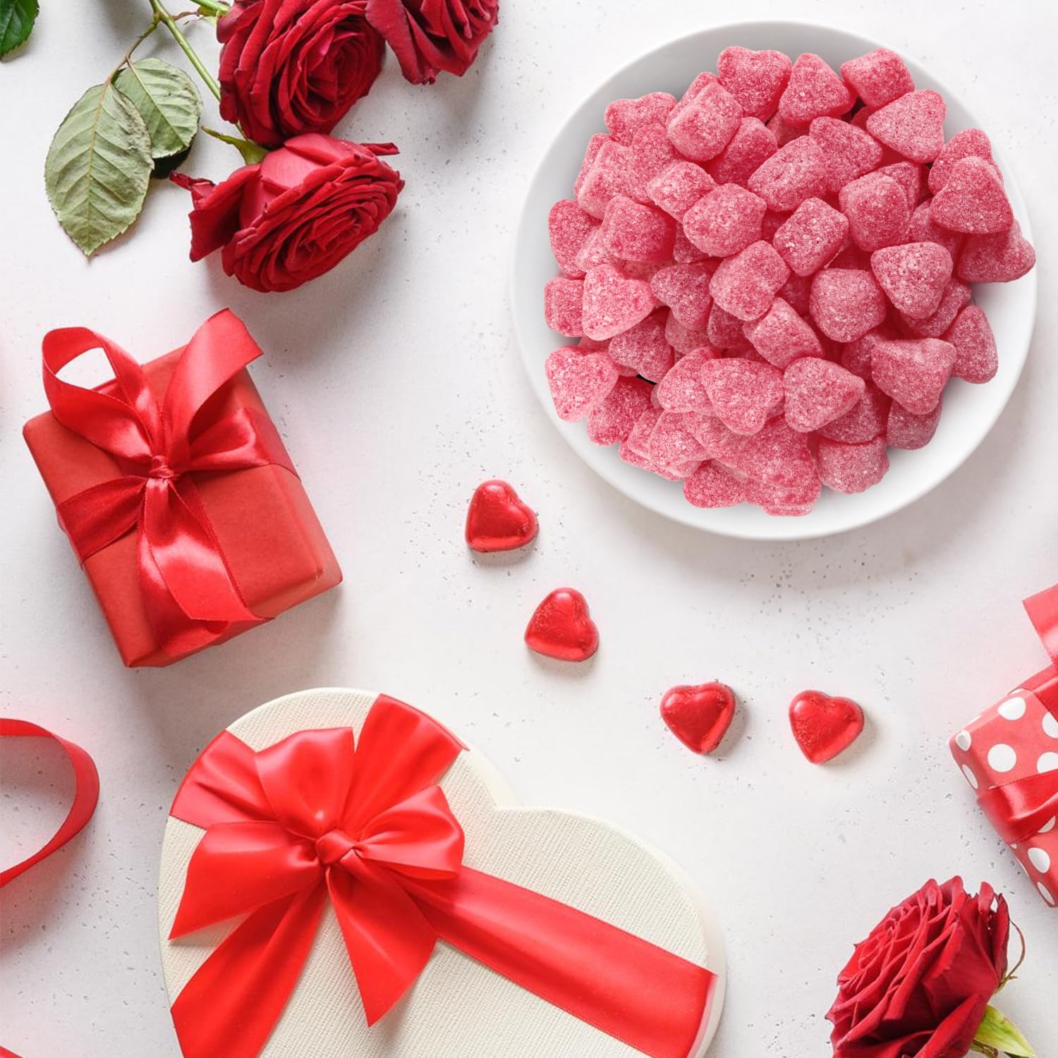 Gift bag presentation of Yumzo Valentine Cherry Jelly Hearts.