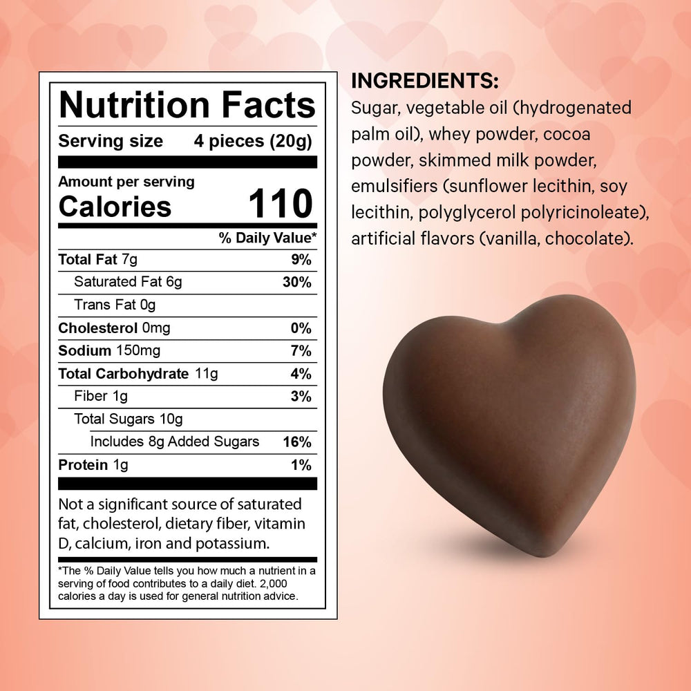Yumzo chocolate hearts individually wrapped in red foil for freshness.