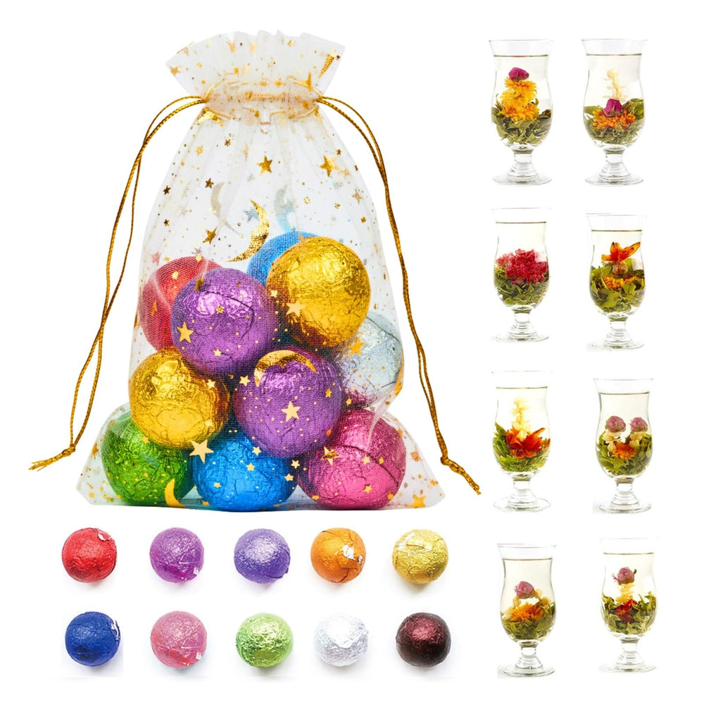 YUNHAHA blooming tea balls gift set shown for gifting and tea tasting