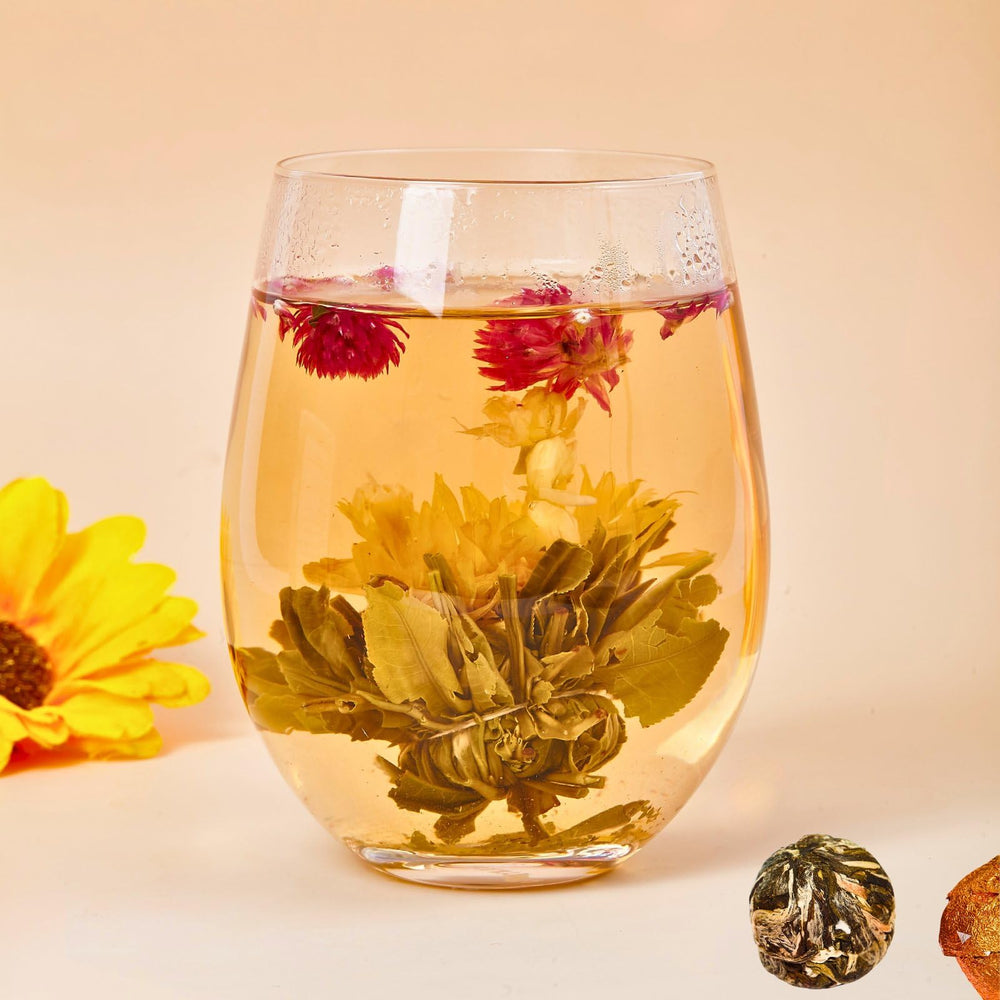 YUNHAHA handmade green tea leaves with edible flowers exhibit craftsmanship