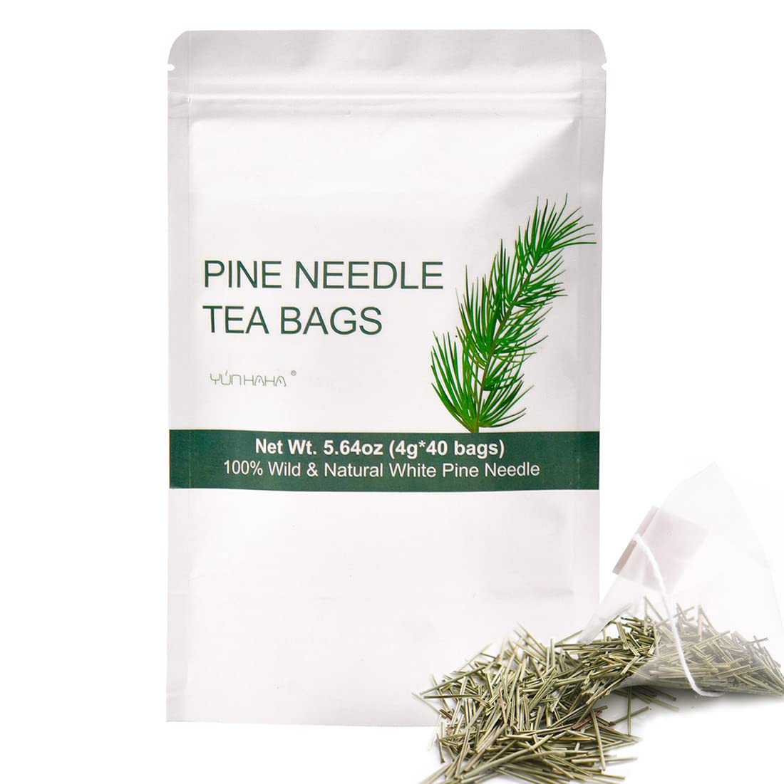 YUNHAHA Wild Dried White Pine Needle Tea bag ready for a calming morning ritual