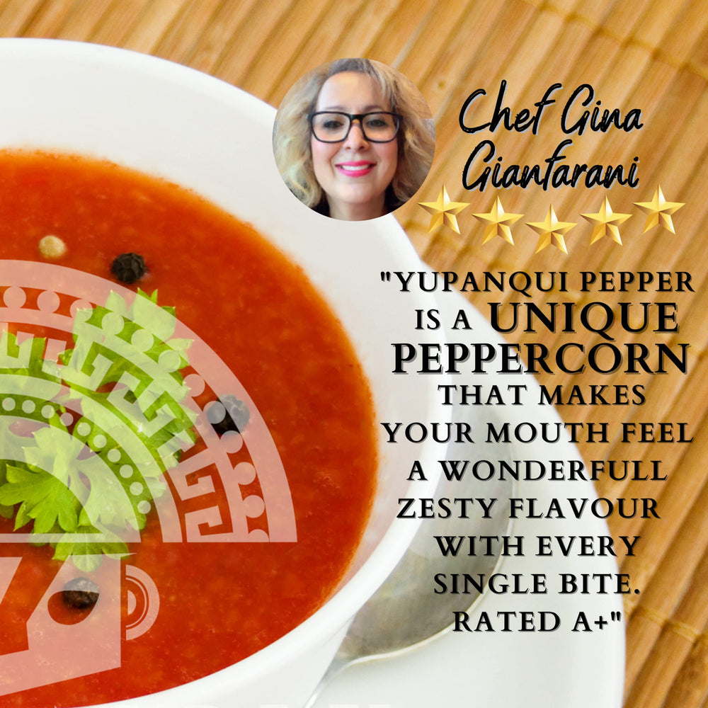 Yupanqui black peppercorns aroma enhances soups, stews, and meats.