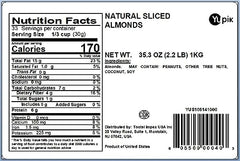 Yupik almond slices close-up showing creamy nutty flavor, great for snacking or recipes.