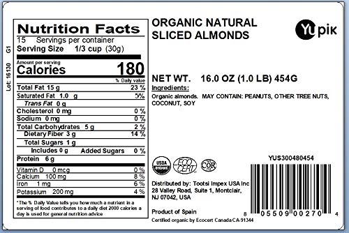 Yupik almond slices shown raw and crunchy texture for salads and cereals.
