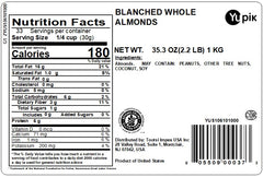 Yupik skinless whole almonds close-up, smooth texture for baking and cooking.