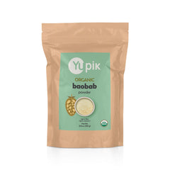 Yupik Organic Baobab Powder packaging highlights organic certification and high fiber