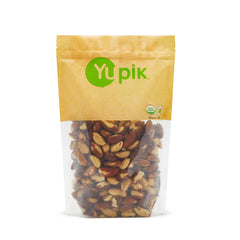 Yupik Brazil nuts packaging close-up highlighting organic quality for healthy snacking.
