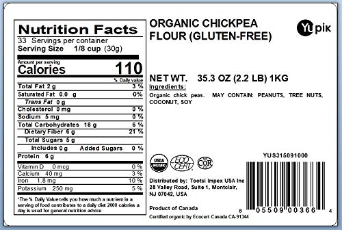 Yupik chickpea flour measuring cup shows precise gluten-free measurements.