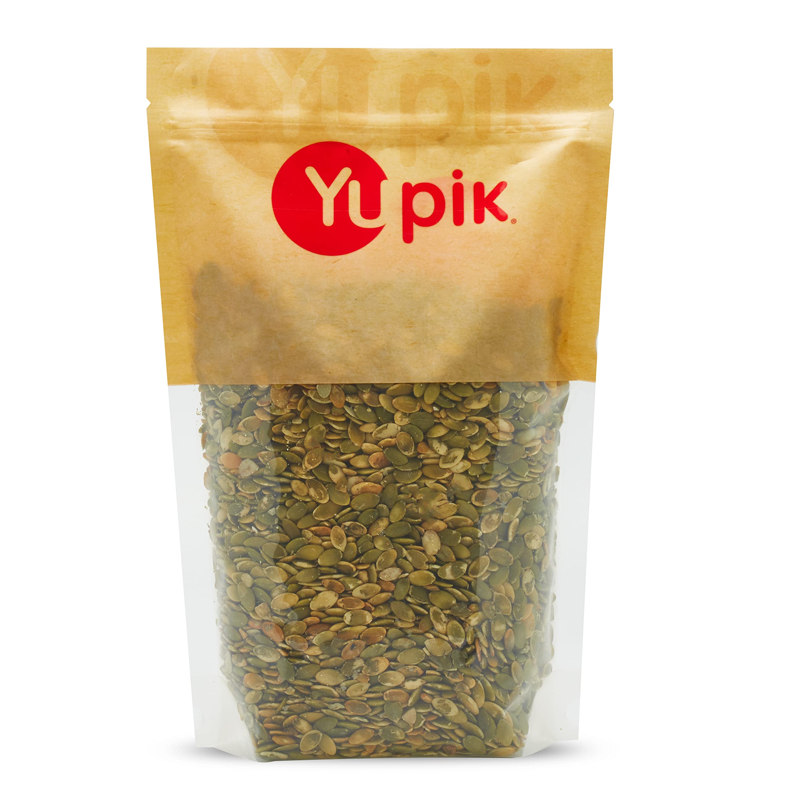Yupik dry-roasted pumpkin seeds, shelled, for a crunchy oil-free snack.