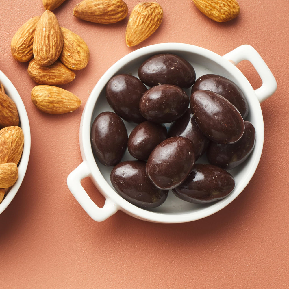 Gift-ready Yupik almonds in a glossy chocolate shell.