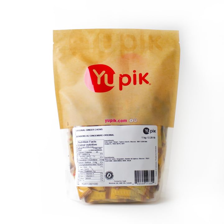 Yupik Ginger Chews candies close-up, soft chewy texture ideal for quick snacks