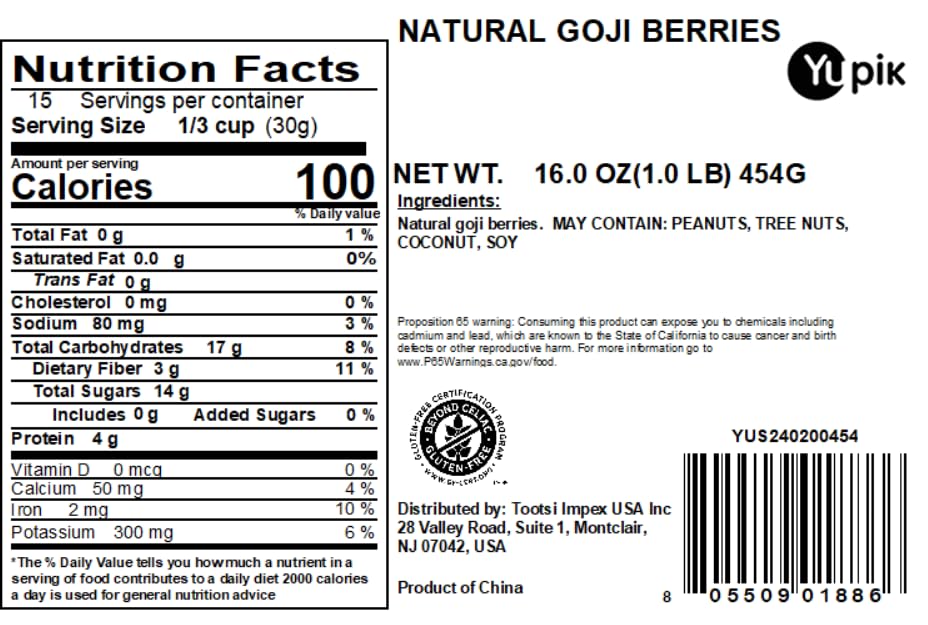 Chewy texture of Yupik goji berries, ideal for snacking.