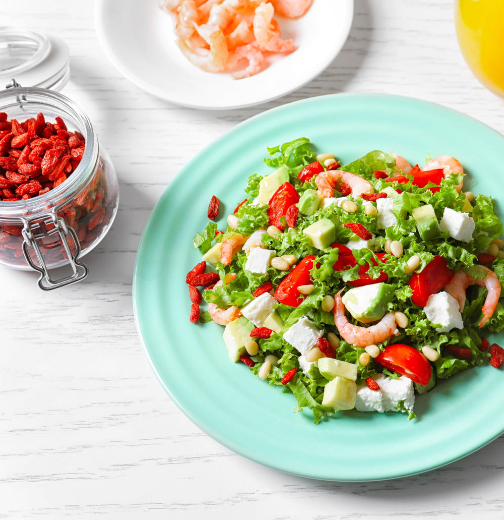 Goji berries on a salad, adding color and fiber.