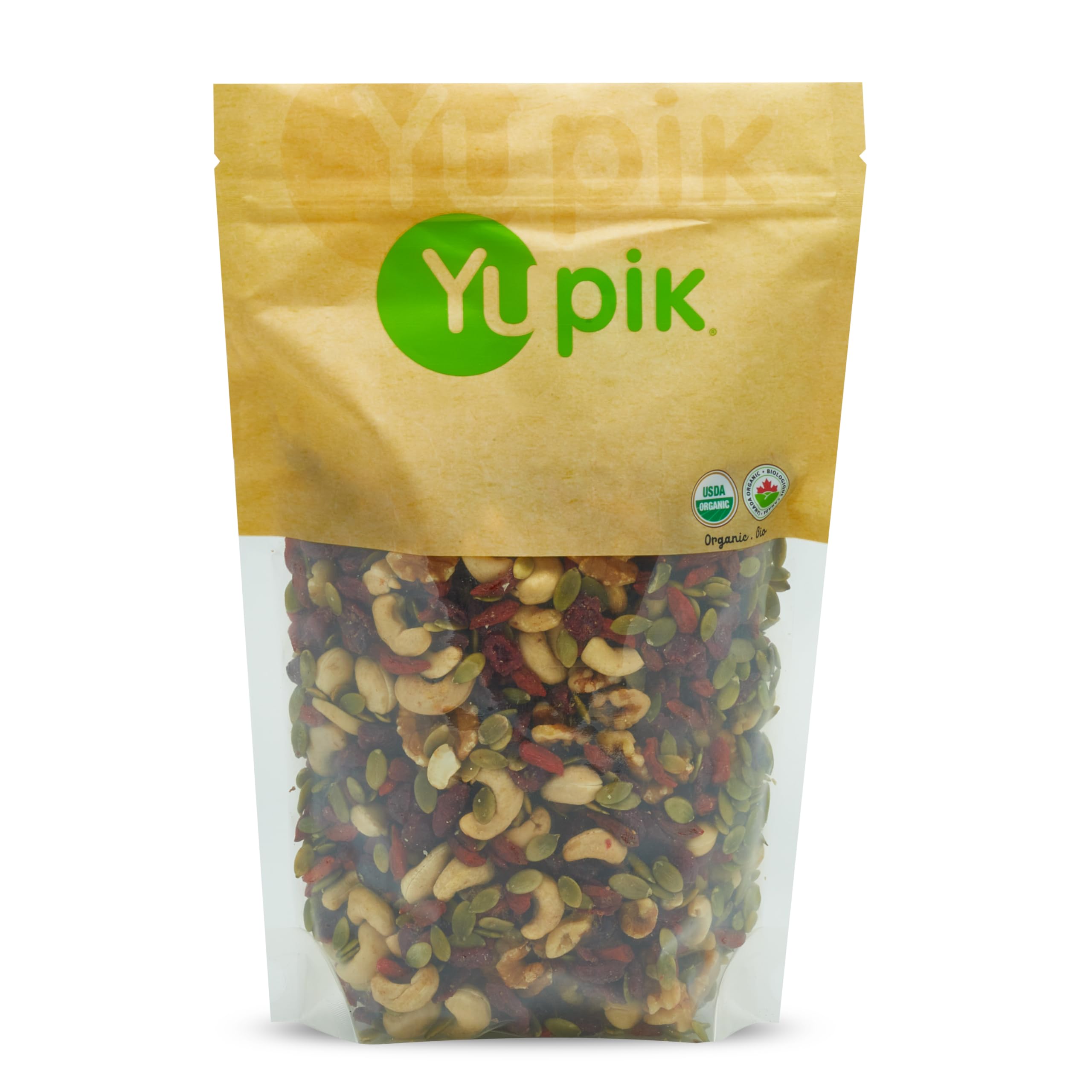 Yupik Goji Sport Trail Mix bag front showing organic ingredients